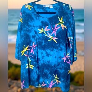 La Cera Dragonfly Tie Dye Sequin Embellished Blouse Size Large